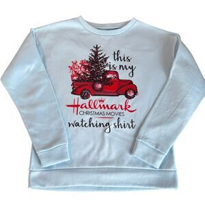 Light Blue Hallmark Christmas Sweatshirt Women’s Large 100% Cotton